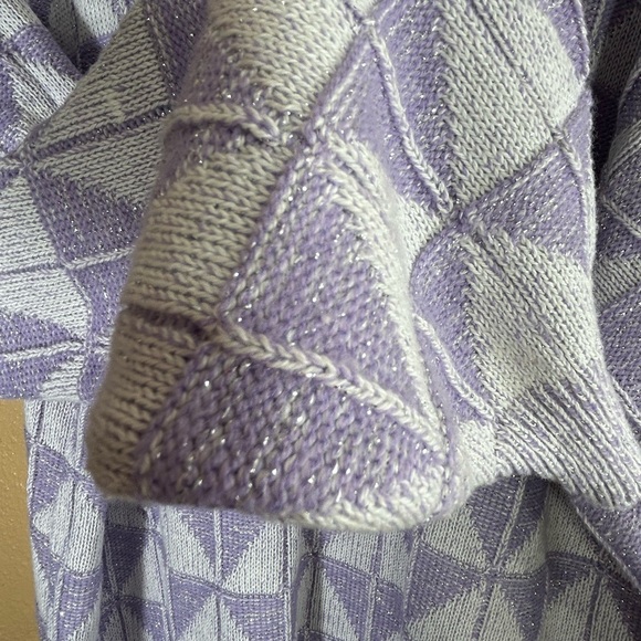Vintage Sweater Bears Crossing Purple White Metallic Diamond Made In USA Size L - Picture 7 of 12
